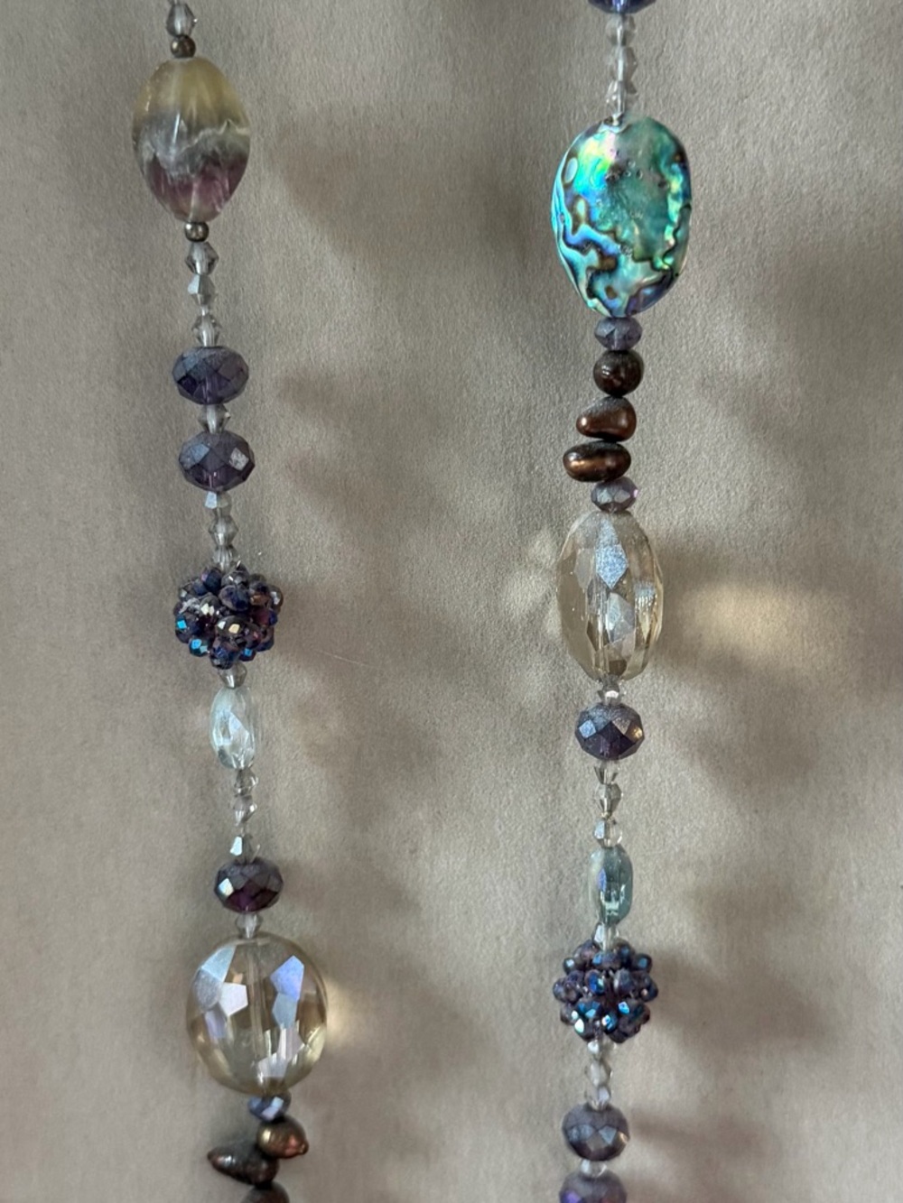 Beaded Iridescent Purple and Aqua Long Necklace - Unbranded